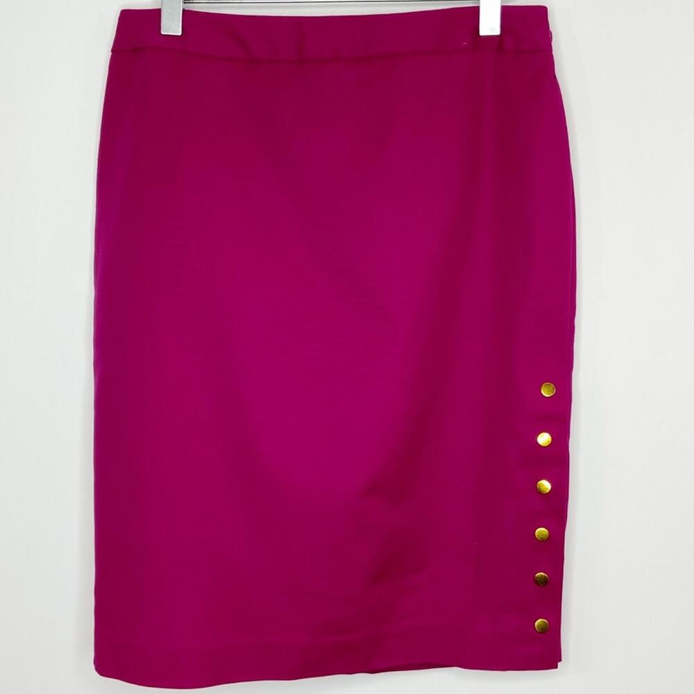 Worthington Magenta Pencil Skirt With Gold Button Embellishments Sz 6P